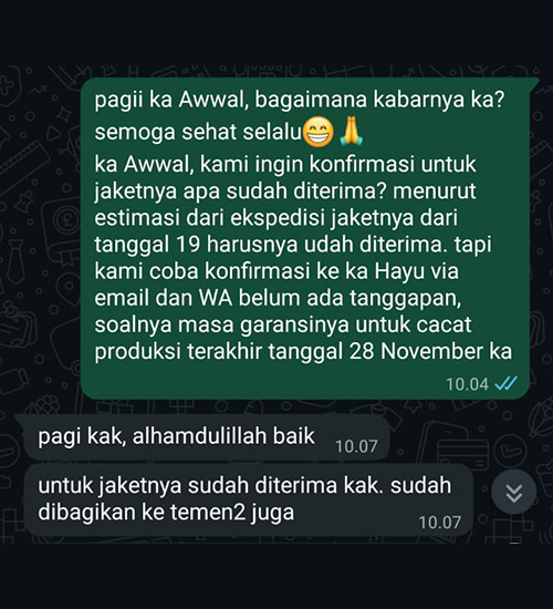Tangkapan layar percakapan WhatsApp dengan Awwal Muqtadir dari PT. JAWA SATU POWER